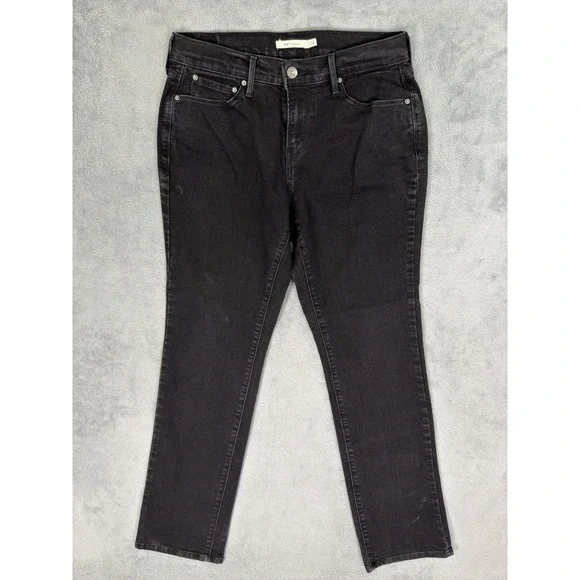 Levis 505 Jeans Womens 28 Black Dark Wash Denim Straight Mid Rise Stretch - Picture 1 of 10